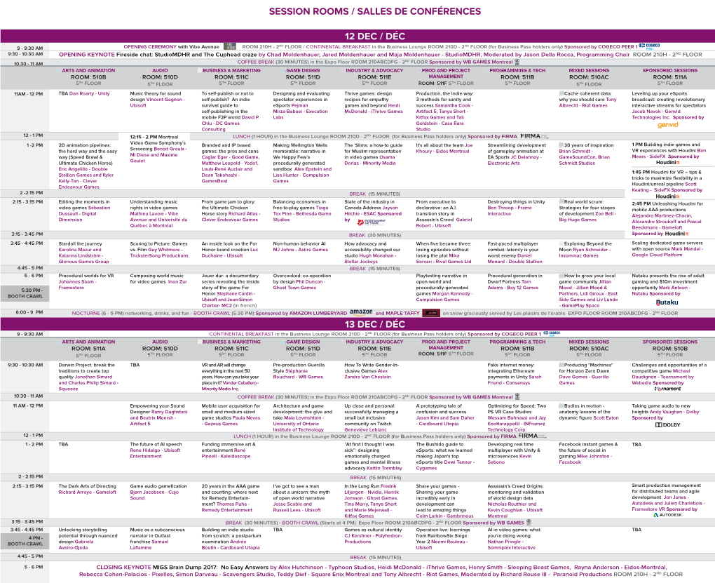 Session Rooms / Salles De Conférences 12 Dec / Déc 13 Dec