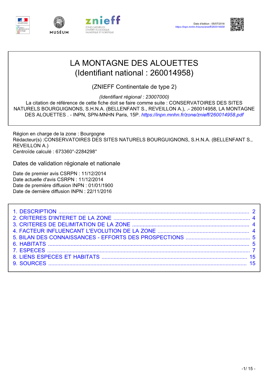 LA MONTAGNE DES ALOUETTES (Identifiant National : 260014958)