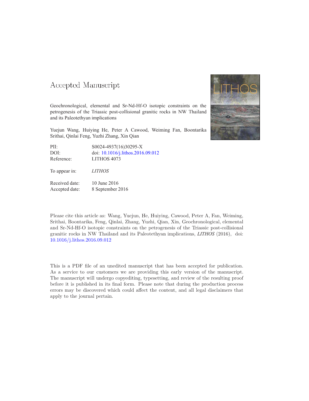 Geochronological, Elemental and Sr-Nd-Hf-O Isotopic Constraints on the Petrogenesis of the Triassic Post-Collisional Granitic Ro