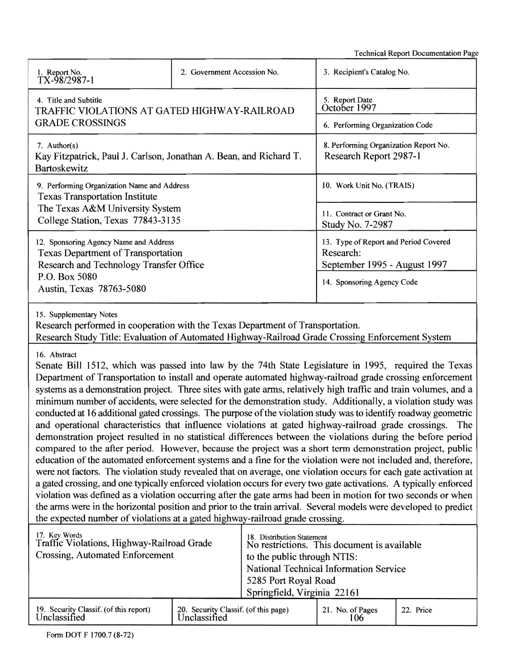 Traffic Violations at Gated Highway-Railroad Grade Crossings