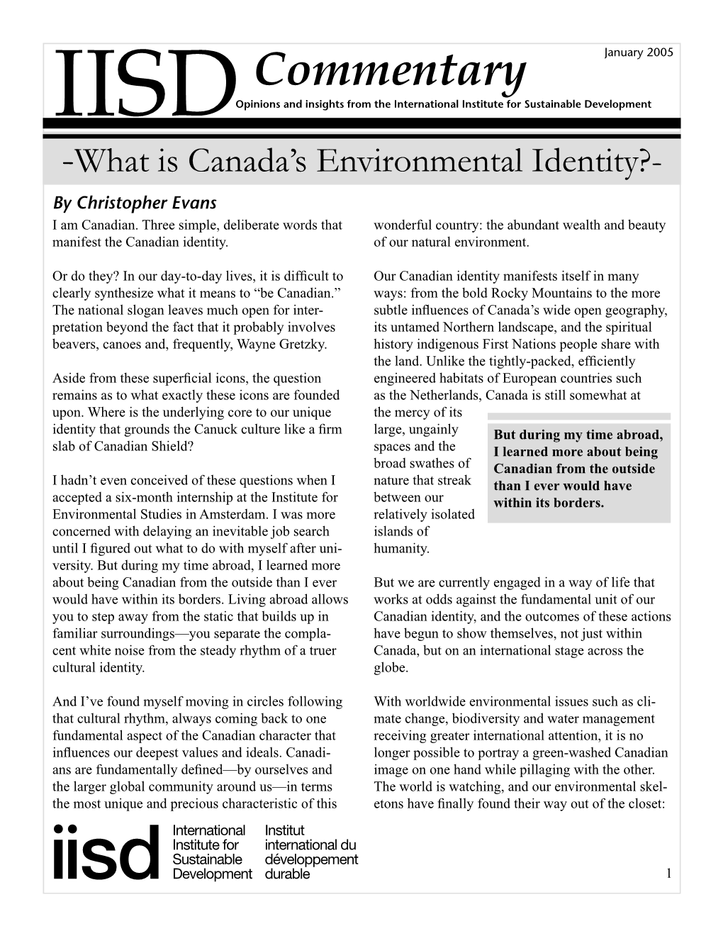 What Is Canada's Environmental Identity?