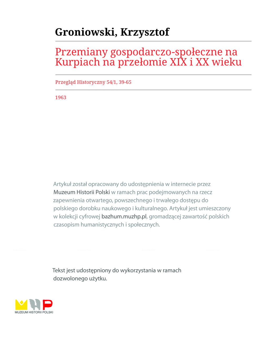 Przemiany Gospodarczo-Społeczne Na Kurpiach Na Przełomie XIX I XX Wieku