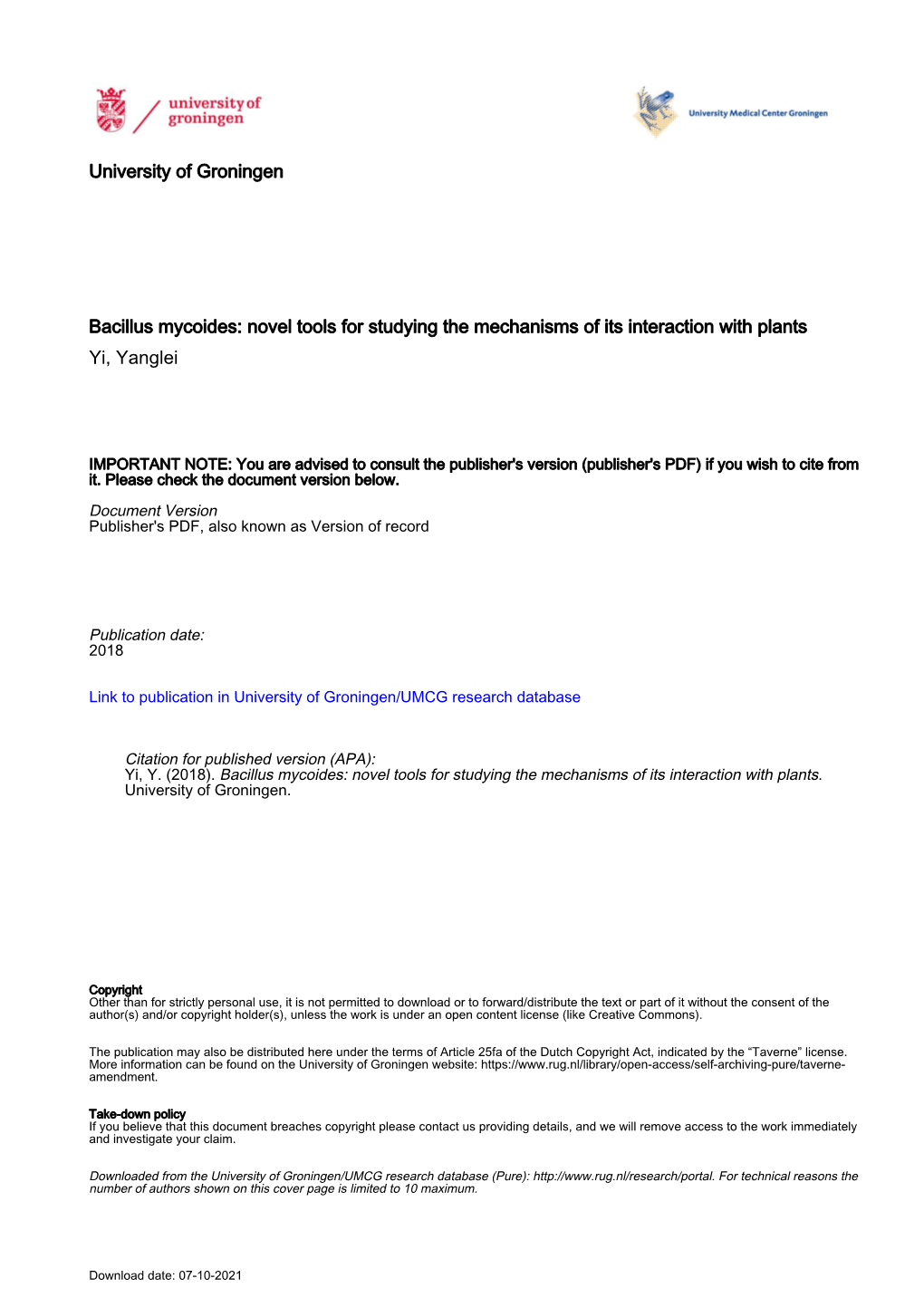 University of Groningen Bacillus Mycoides