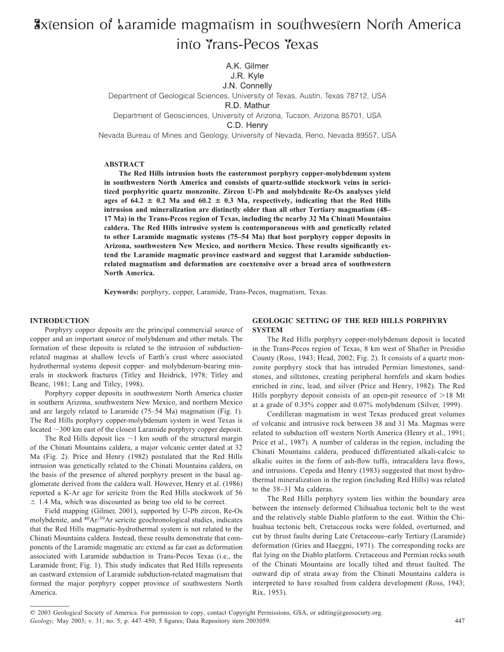 Extension of Laramide Magmatism in Southwestern North America Into Trans-Pecos Texas