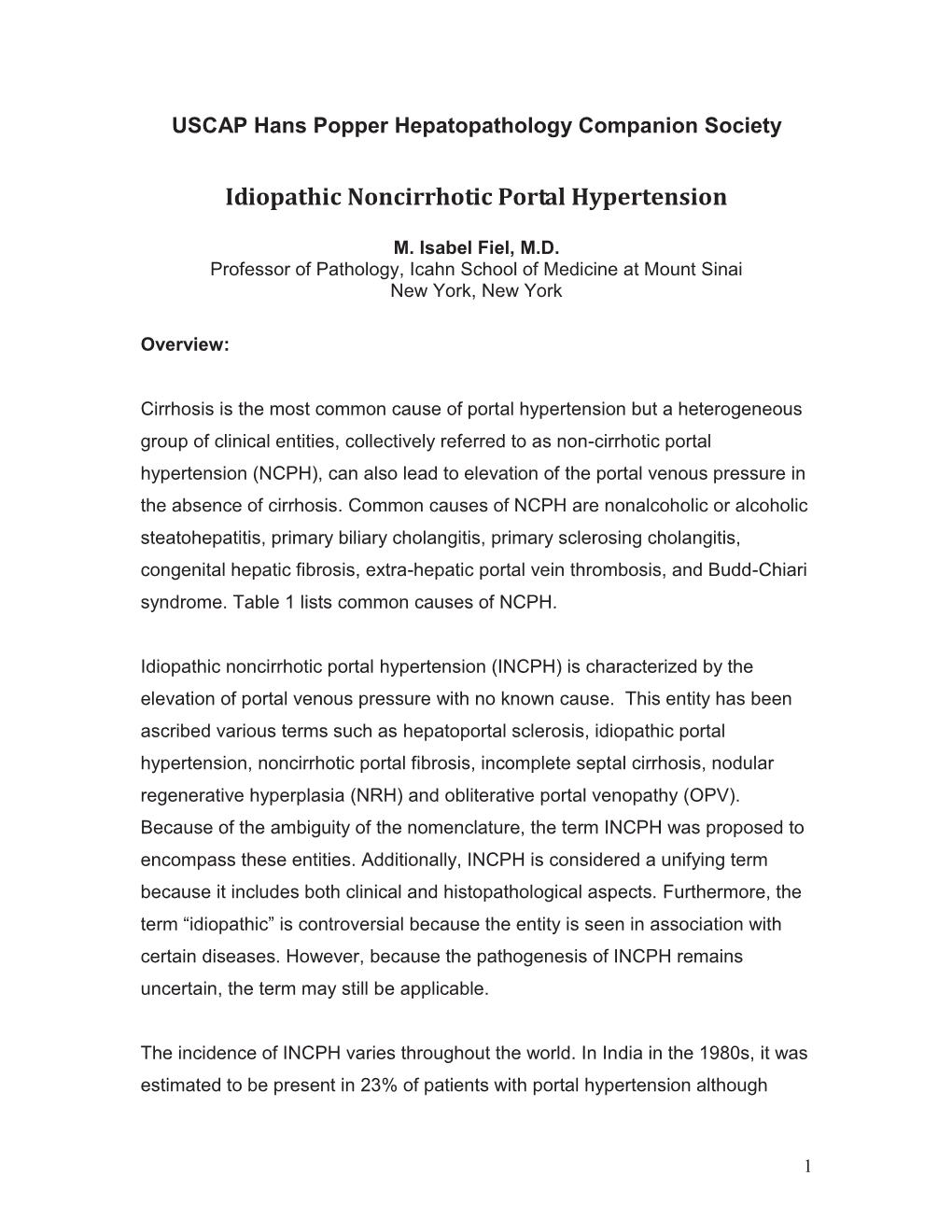 Idiopathic Noncirrhotic Portal Hypertension