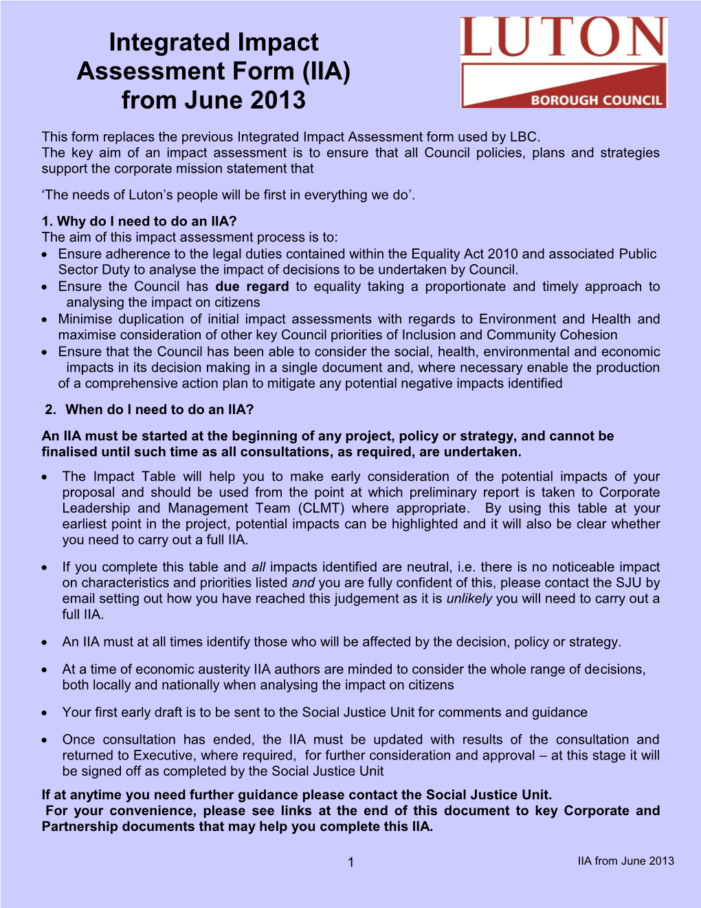 07. Integrated Impact Assessment Form (IIA)