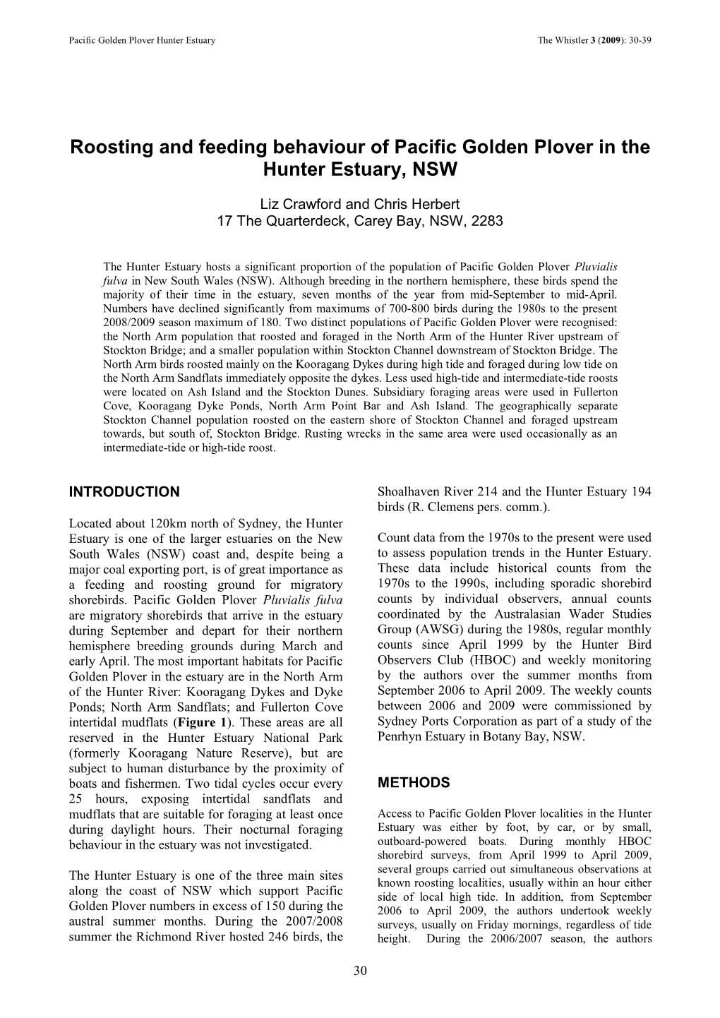 Roosting and Feeding Behaviour of Pacific Golden Plover in the Hunter Estuary, NSW