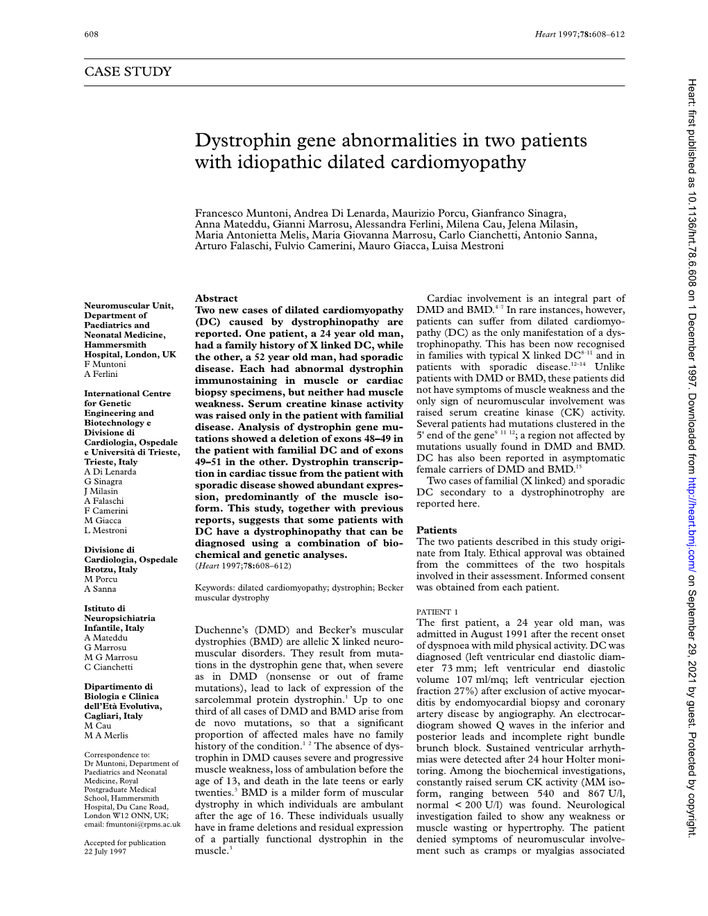 Dystrophin Gene Abnormalities in Two Patients with Idiopathic Dilated Cardiomyopathy