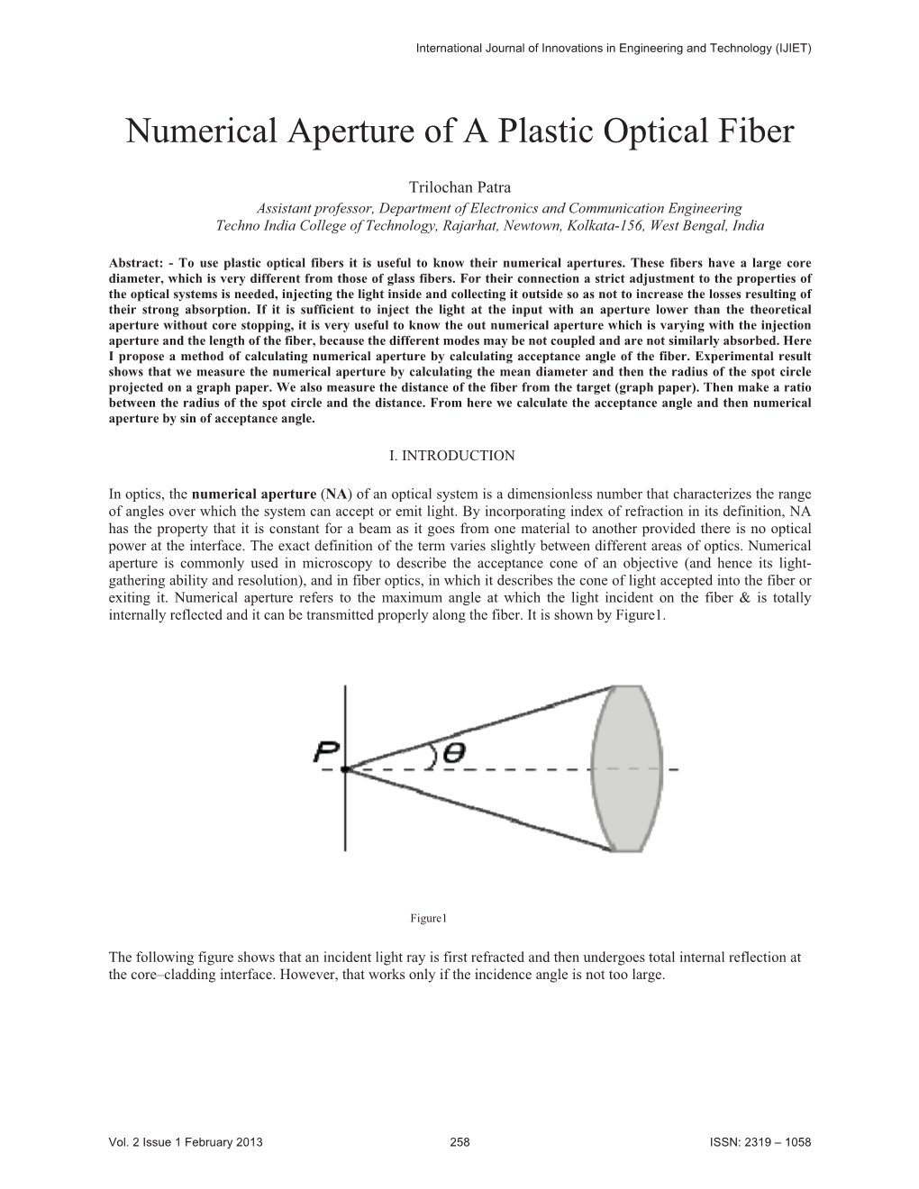 Numerical Aperture of a Plastic Optical Fiber