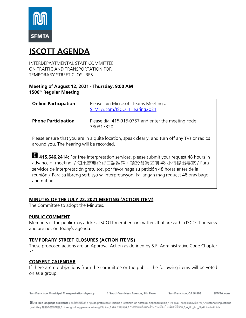 ISCOTT 1506 Agenda