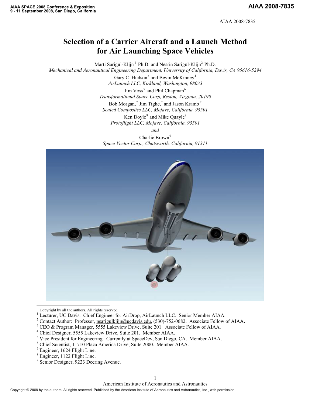 Selection of a Carrier Aircraft and a Launch Method for Air Launching Space Vehicles