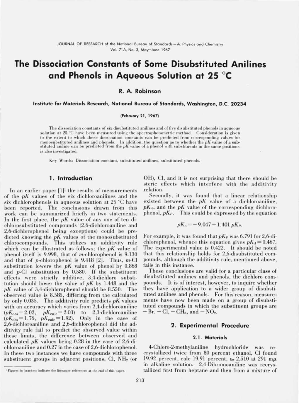 The Dissociation Constants of Some Disubstituted Anilines and Phenols in Aqueous Solution at 25°C