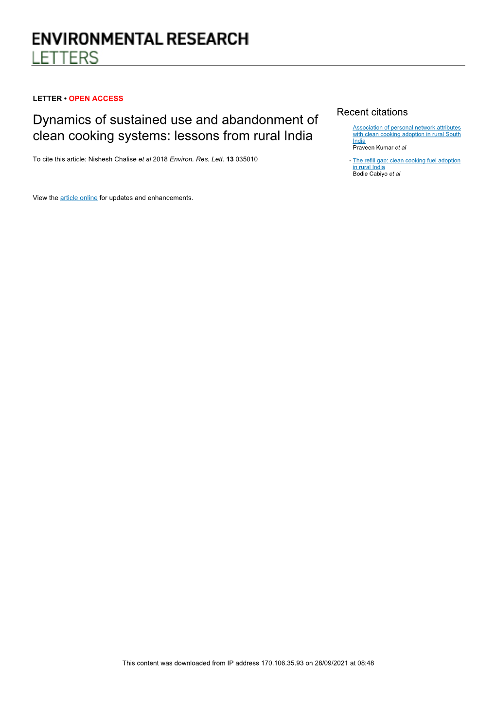 PDF, Dynamics of Sustained Use and Abandonment of Clean Cooking