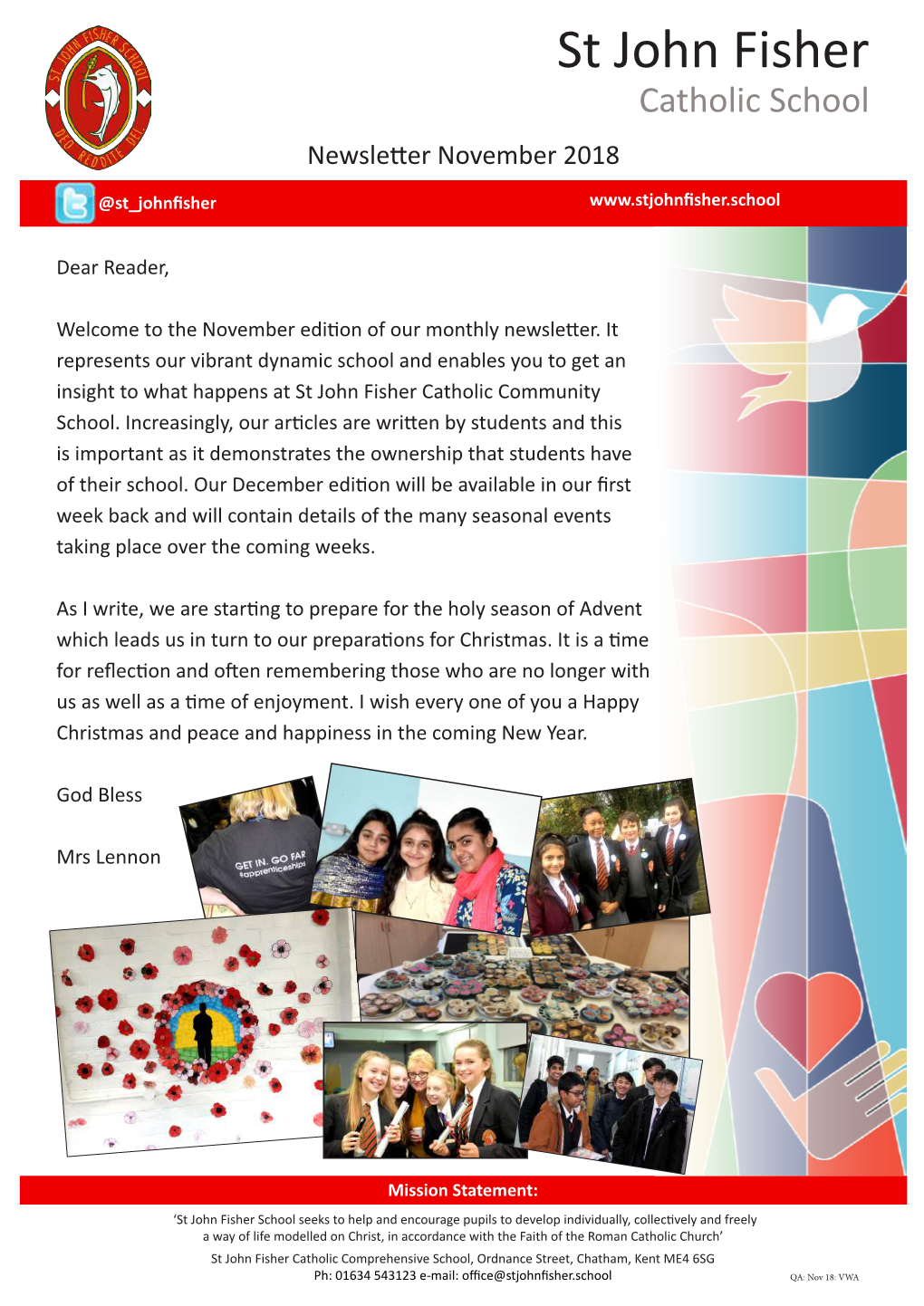 Catholic School Newsletter November 2018 @St Johnfisher@St Johnﬁsher