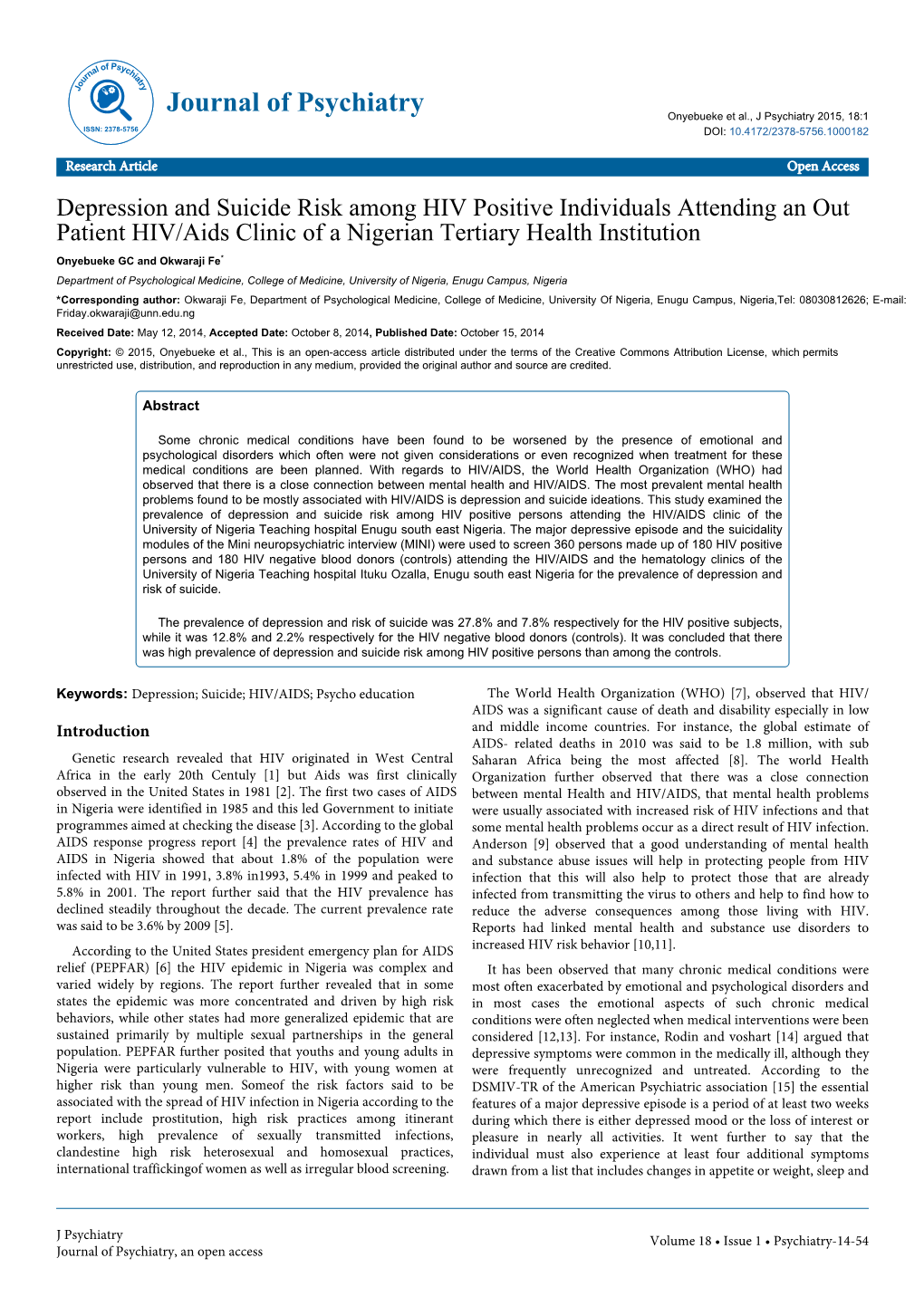 Depression and Suicide Risk Among HIV Positive Individuals Attending