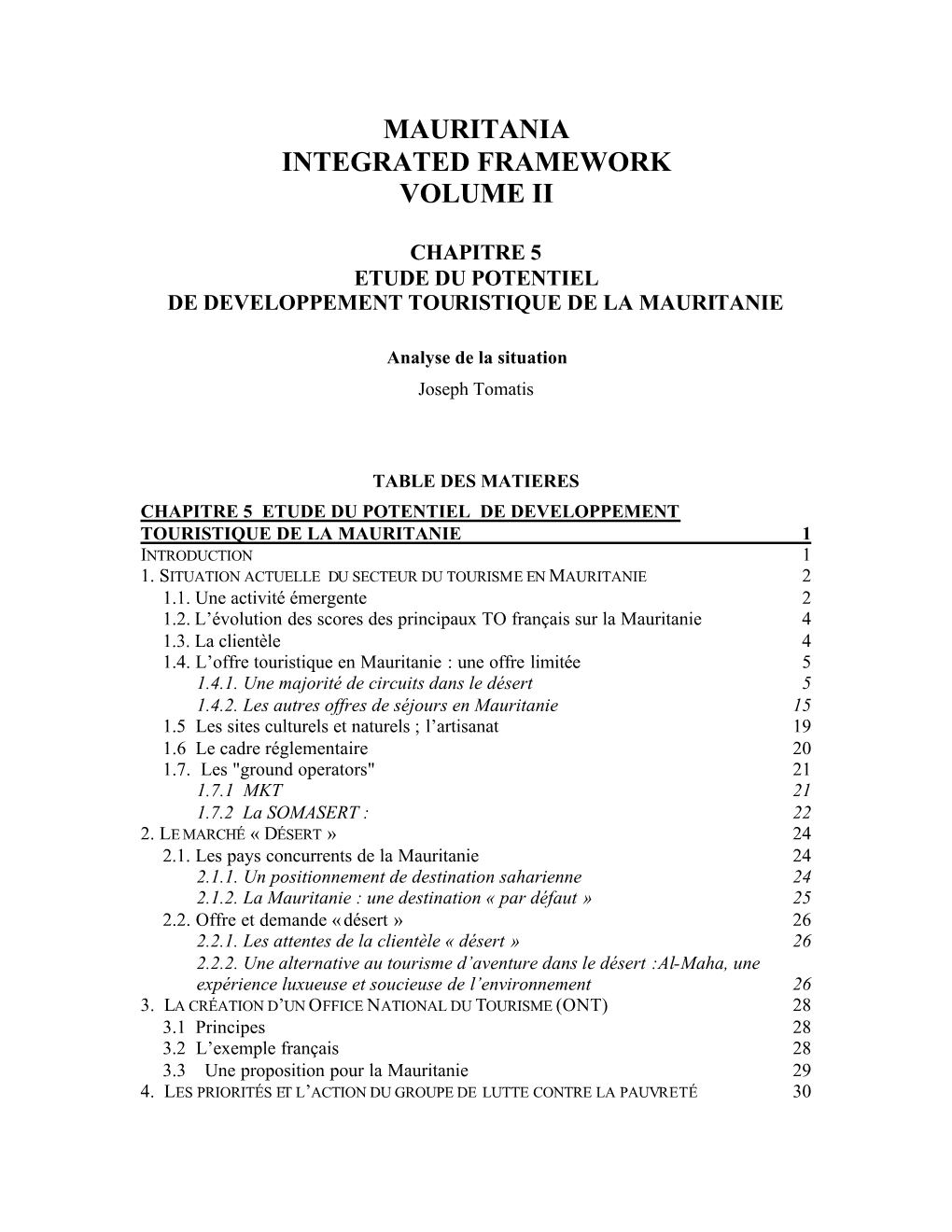 Mauritania Integrated Framework Volume Ii