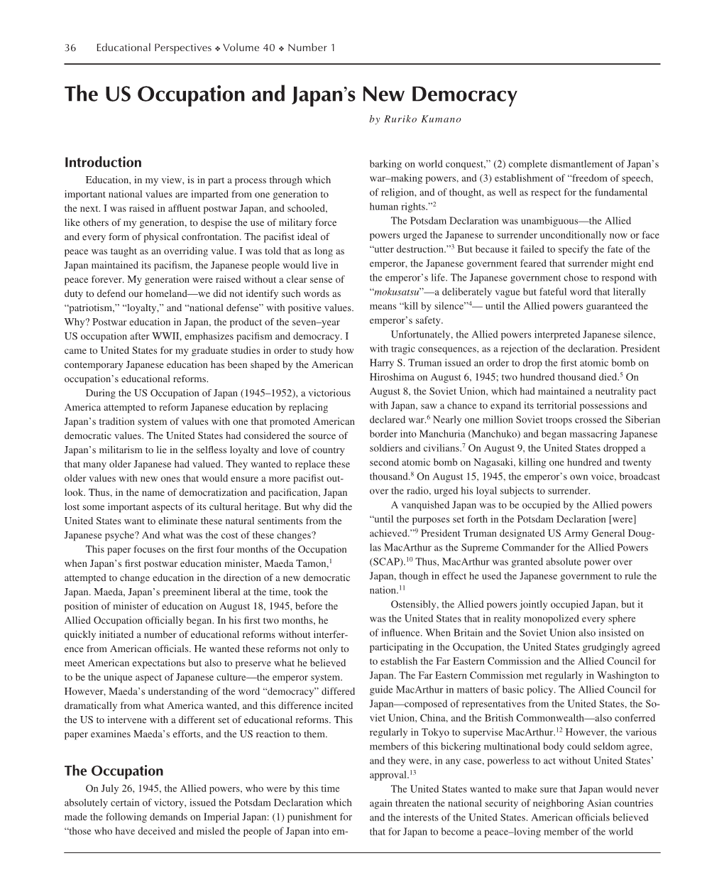 The US Occupation and Japan's New Democracy