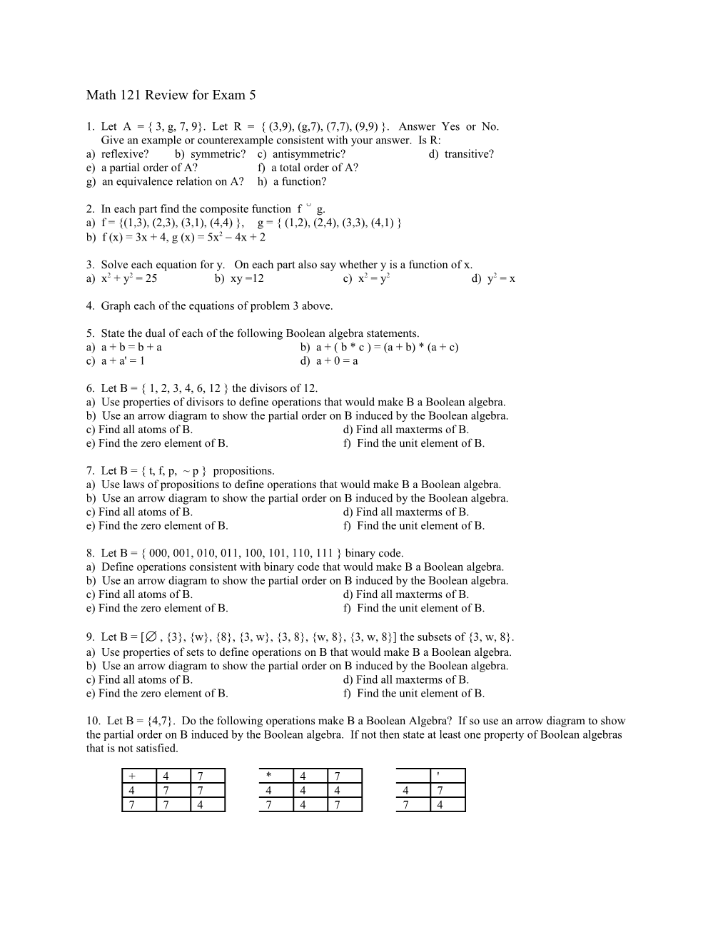 Math 121 Review for Exam 5