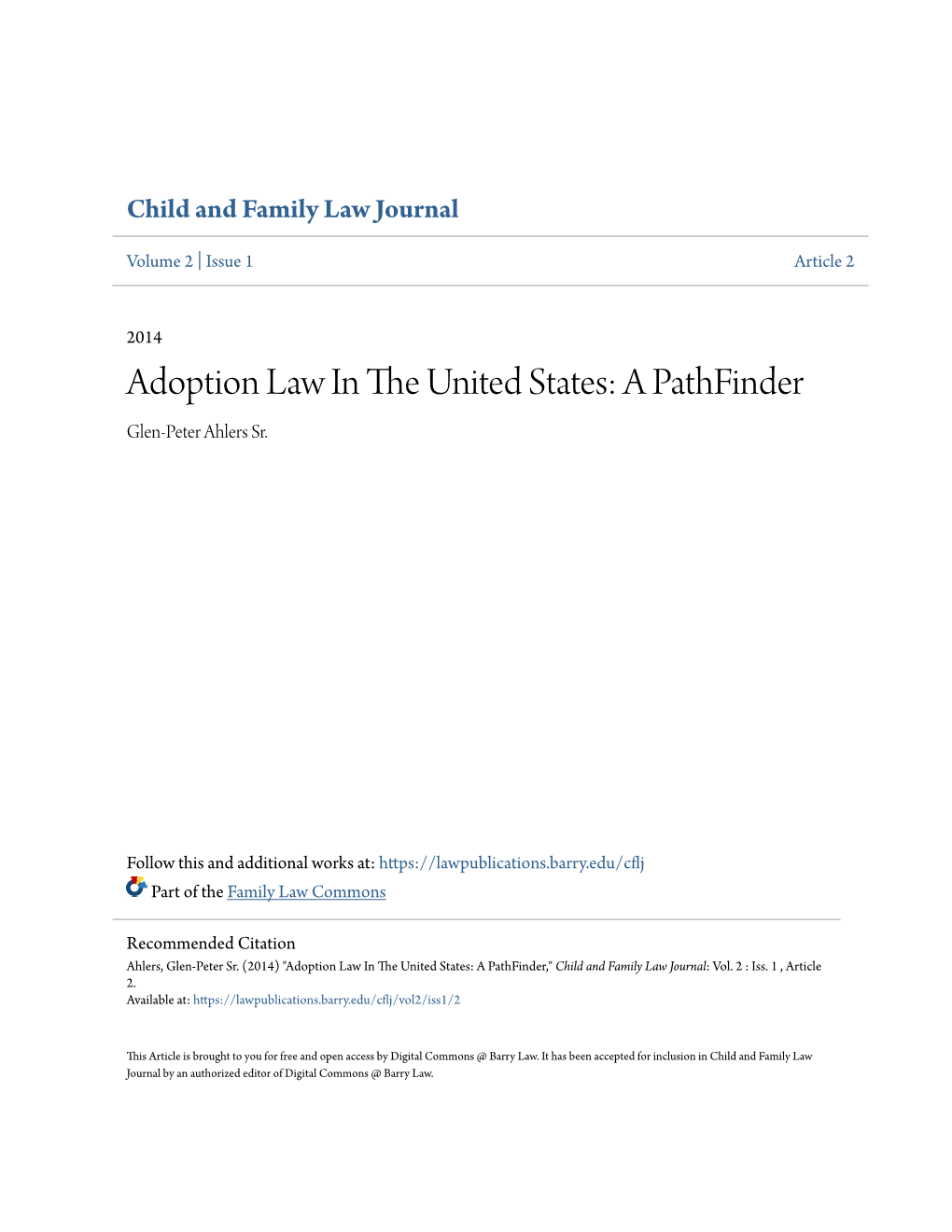 Adoption Law in the United States: a Pathfinder