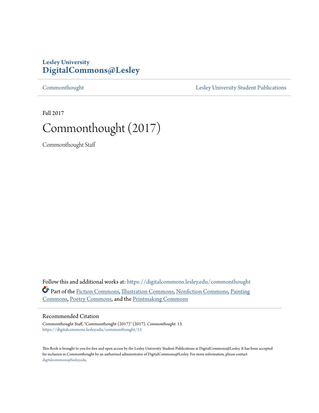 Commonthought Lesley University Student Publications