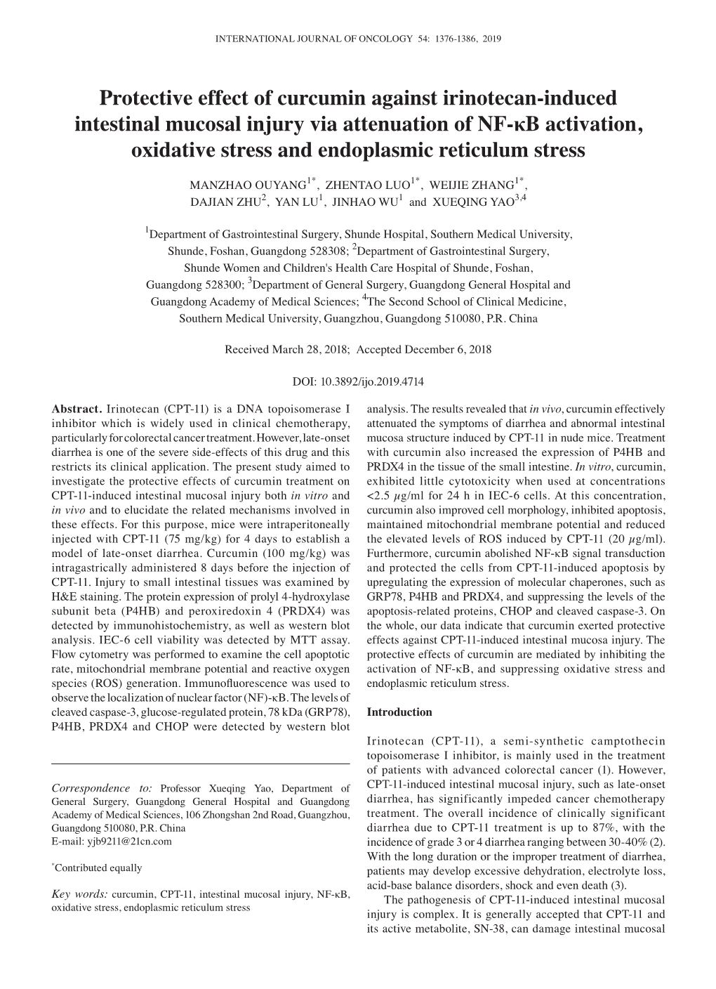 Protective Effect of Curcumin Against Irinotecan‑Induced Intestinal