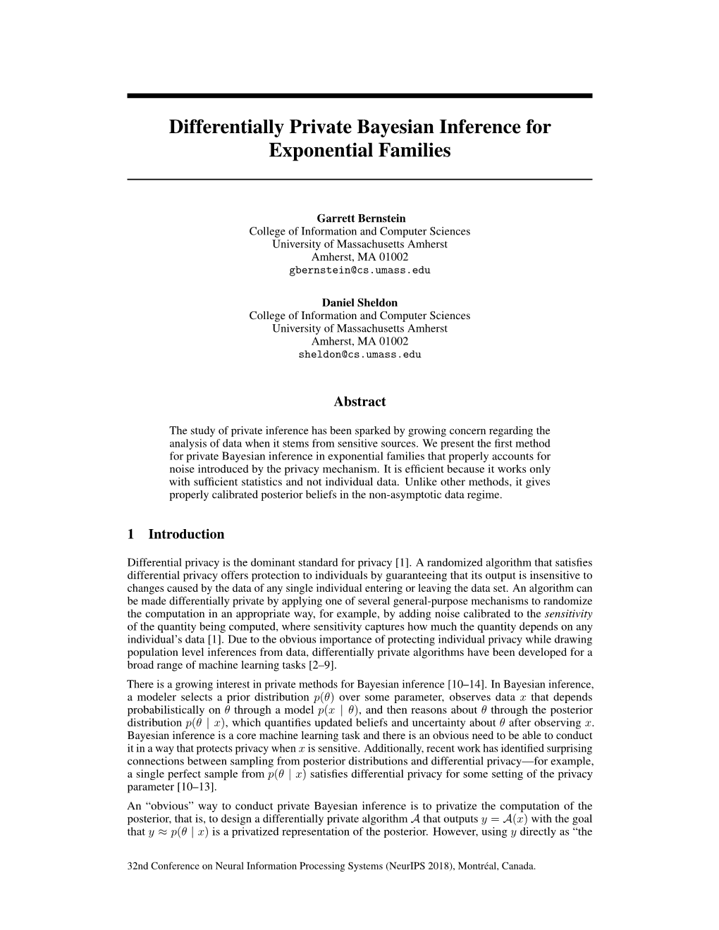 Differentially Private Bayesian Inference for Exponential Families