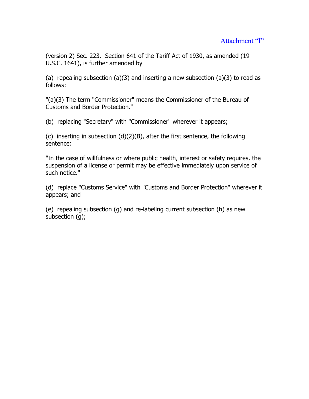 Version 2) Sec. 223. Section 641 of the Tariff Act of 1930, As Amended (19 U.S.C. 1641