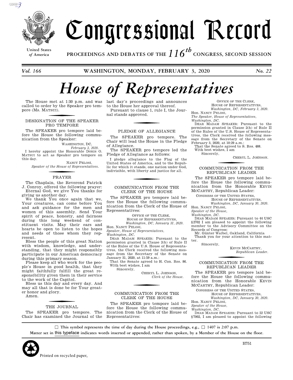 Congressional Record United States Th of America PROCEEDINGS and DEBATES of the 116 CONGRESS, SECOND SESSION