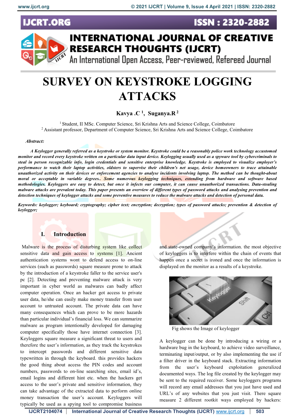 Survey on Keystroke Logging Attacks