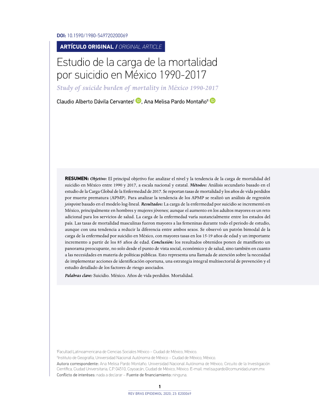 Study of Suicide Burden of Mortality in México 1990-2017
