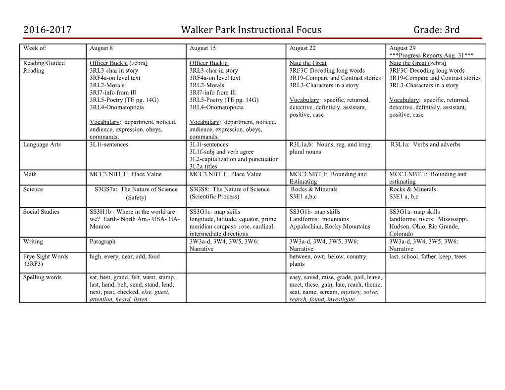 2011- 2012 Instructional Focus 3Rd Grade