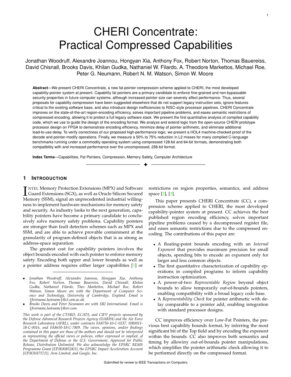 CHERI Concentrate: Practical Compressed Capabilities