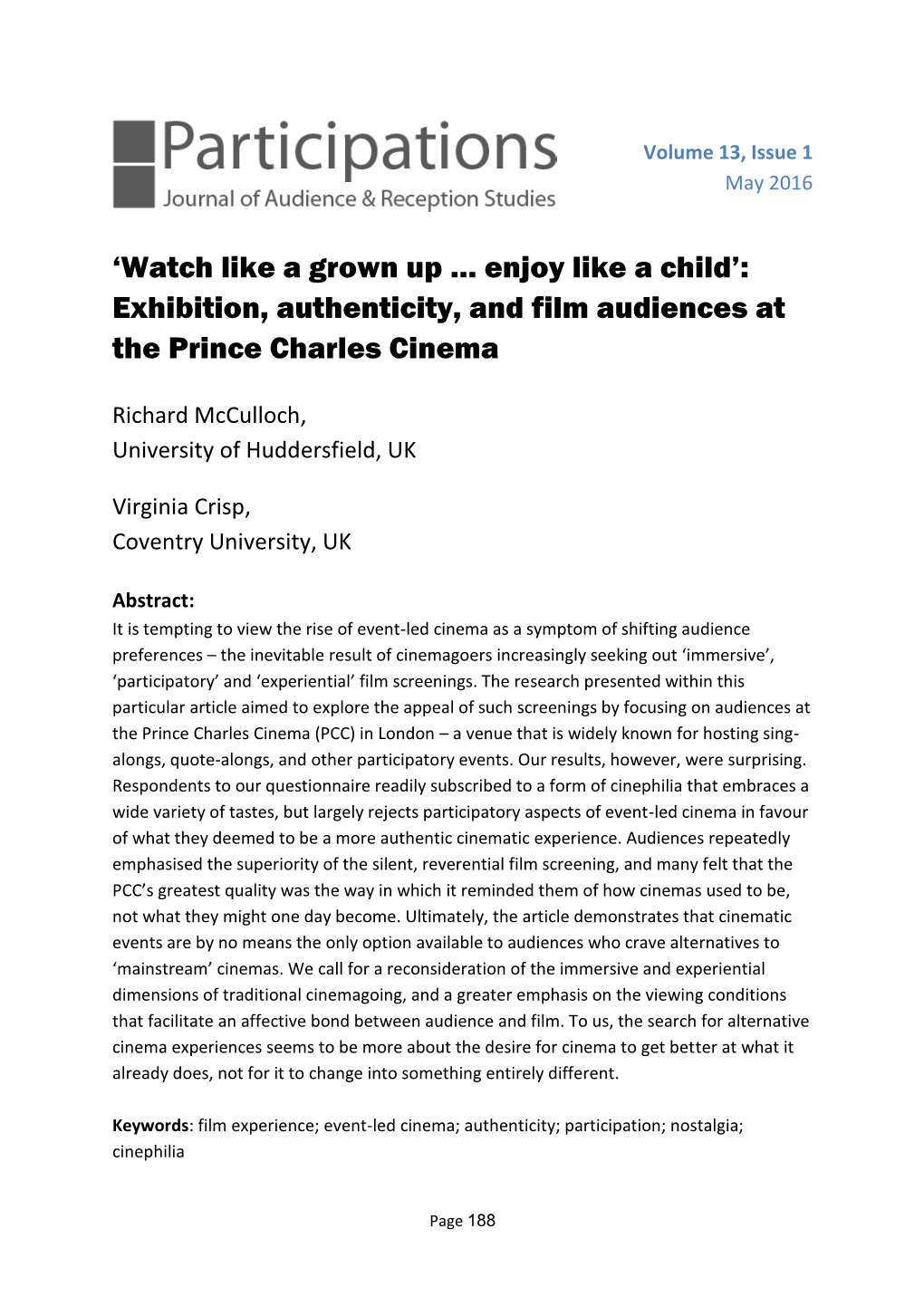 Exhibition, Authenticity, and Film Audiences at the Prince Charles Cinema