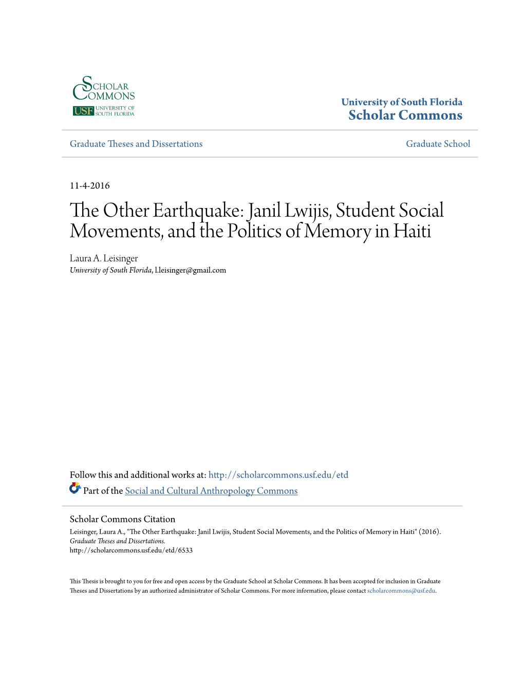 Janil Lwijis, Student Social Movements, and the Politics of Memory in Haiti Laura A