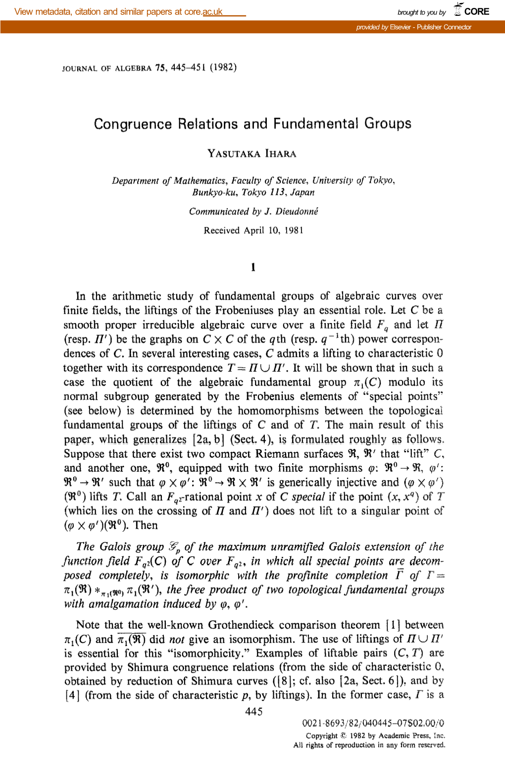 Congruence Relations and Fundamental Groups