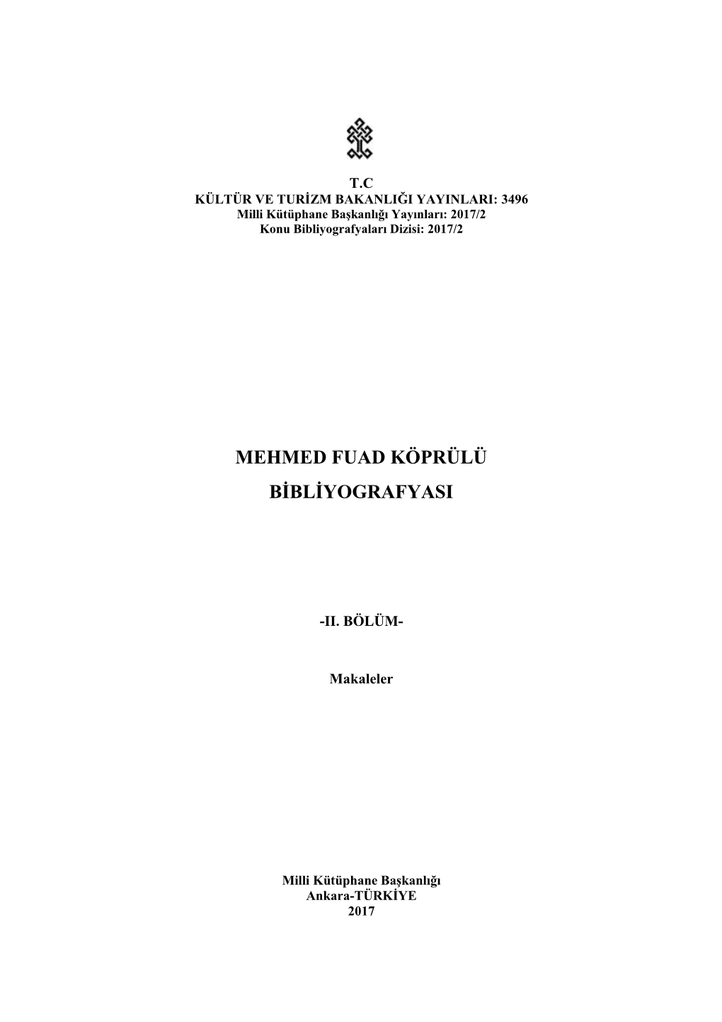 Mehmed Fuad Köprülü Bibliyografyasi