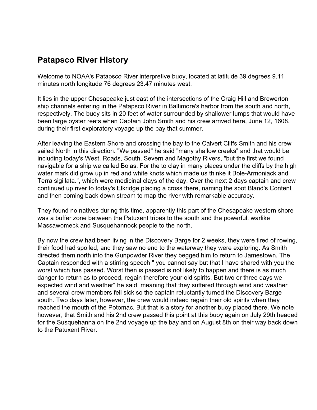 Patapsco River History