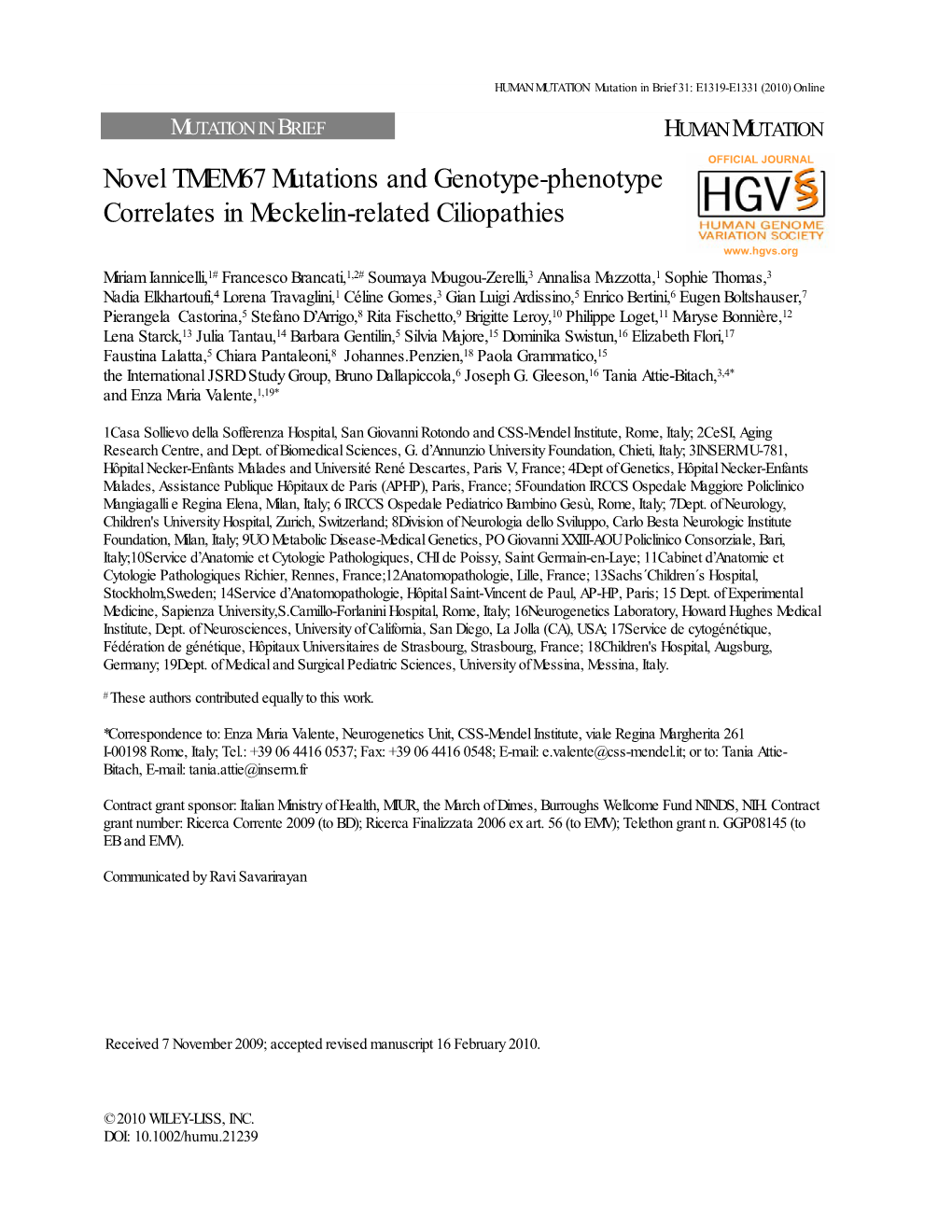 Novel TMEM67 Mutations and Genotype?Phenotype Correlates In