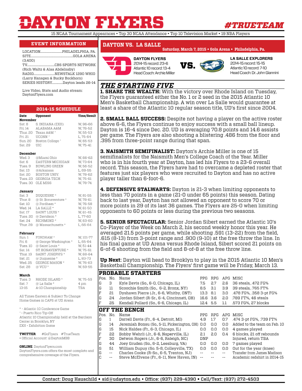 TRUETEAM 15 NCAA Tournament Appearnces • Top 30 NCAA Attendance • Top 10 Television Market • 19 NBA Players