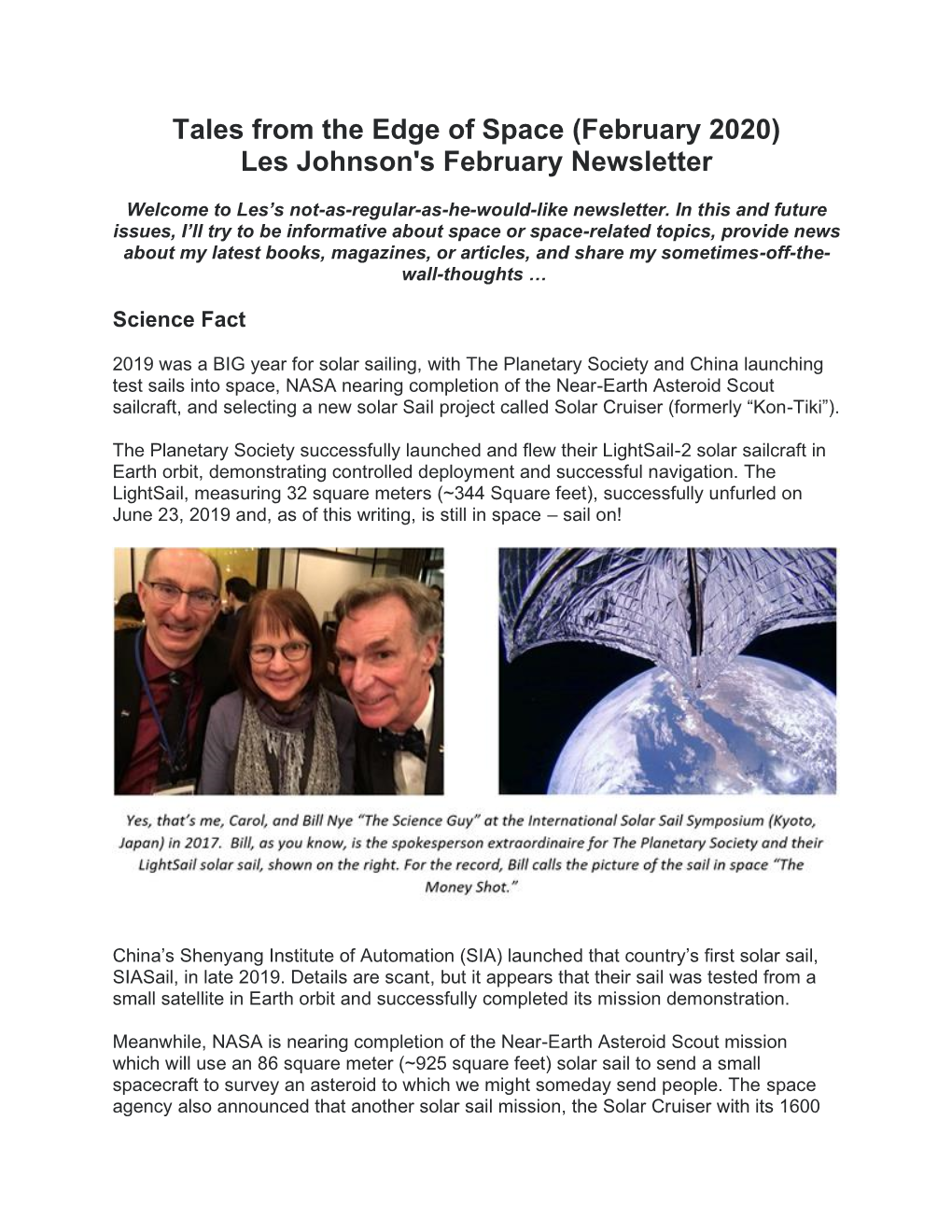 Les Johnson's February Newsletter