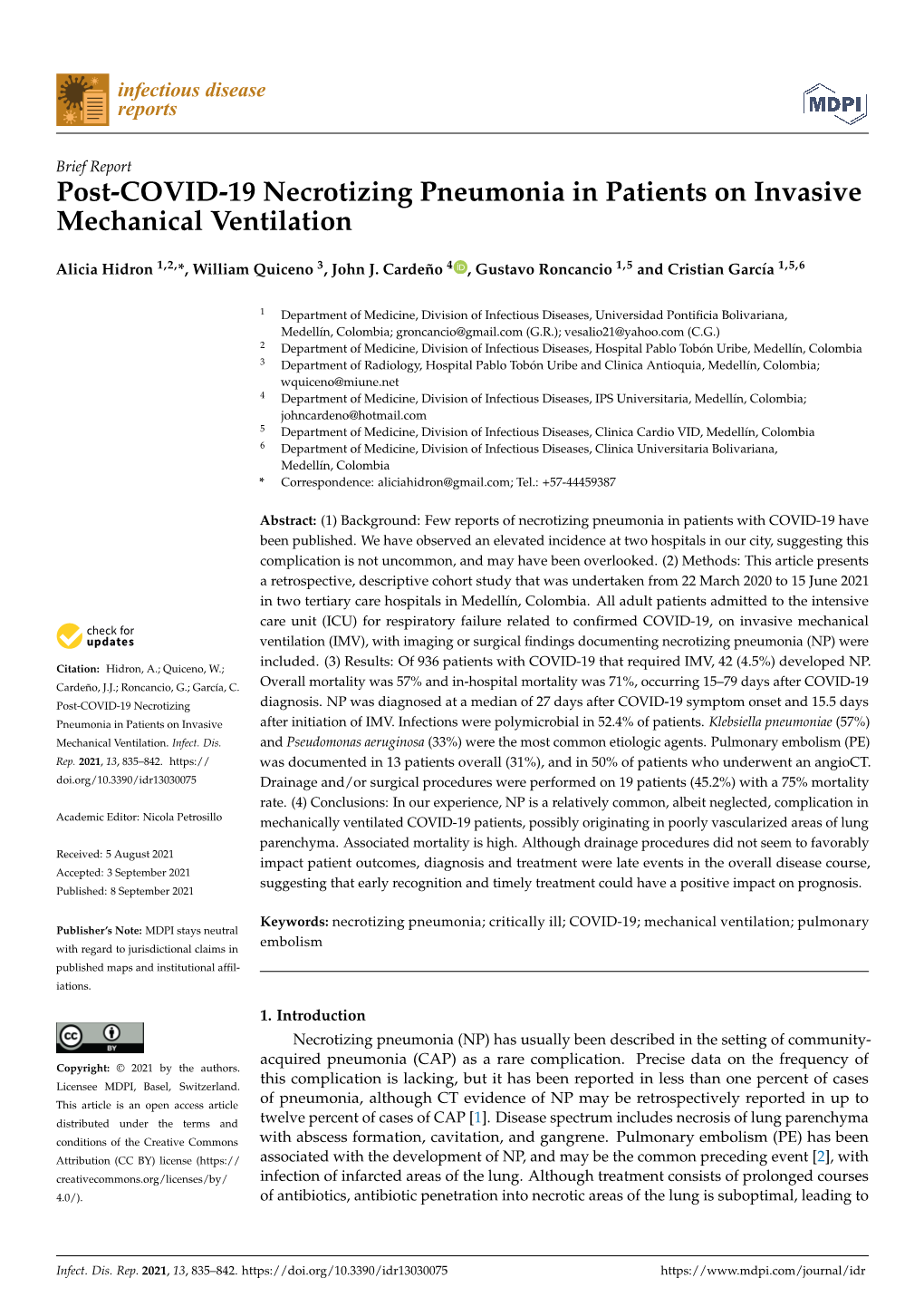 Post-COVID-19 Necrotizing Pneumonia in Patients on Invasive Mechanical Ventilation