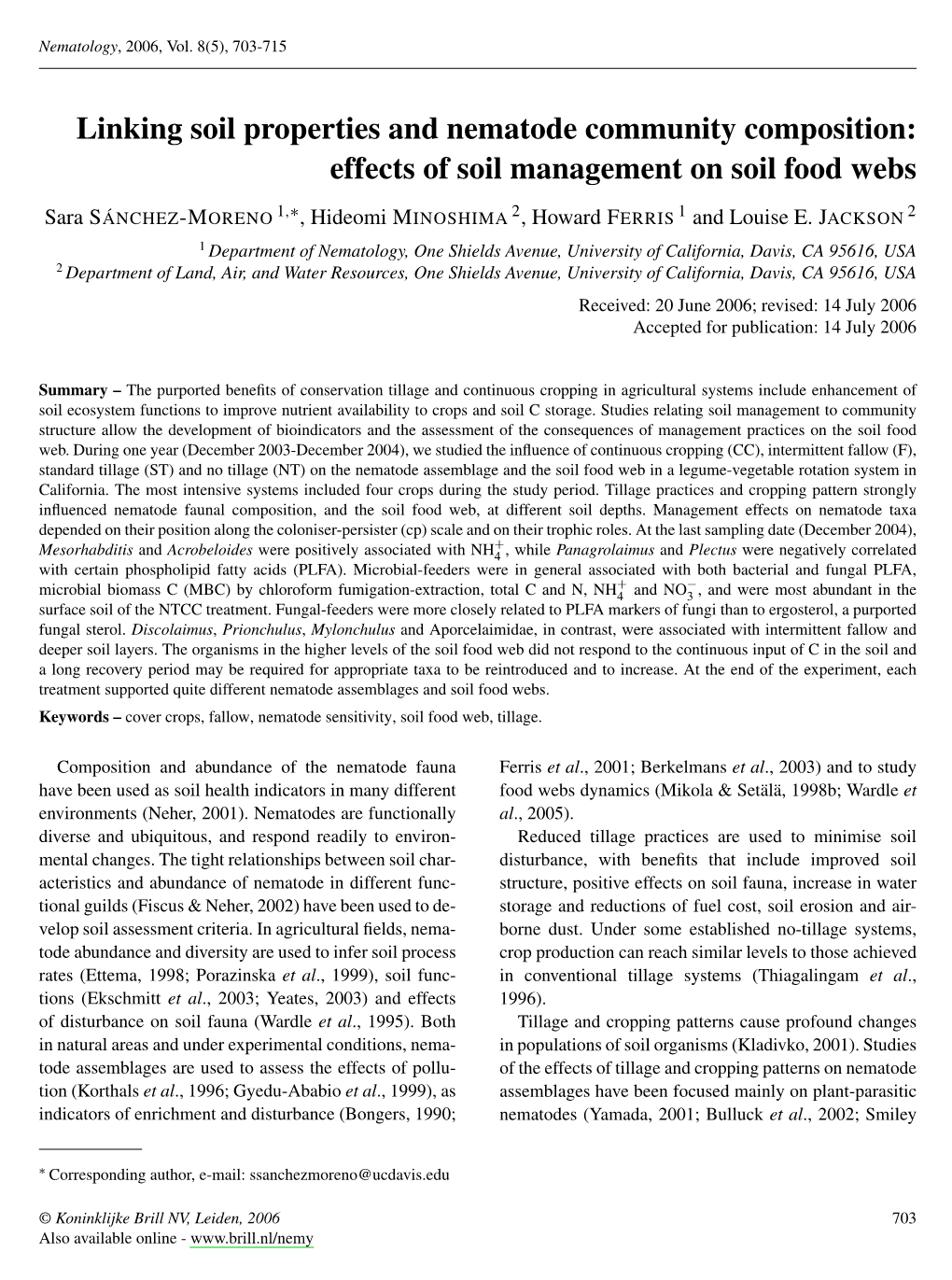 Linking Soil Properties and Nematode Community Composition: Effects Of