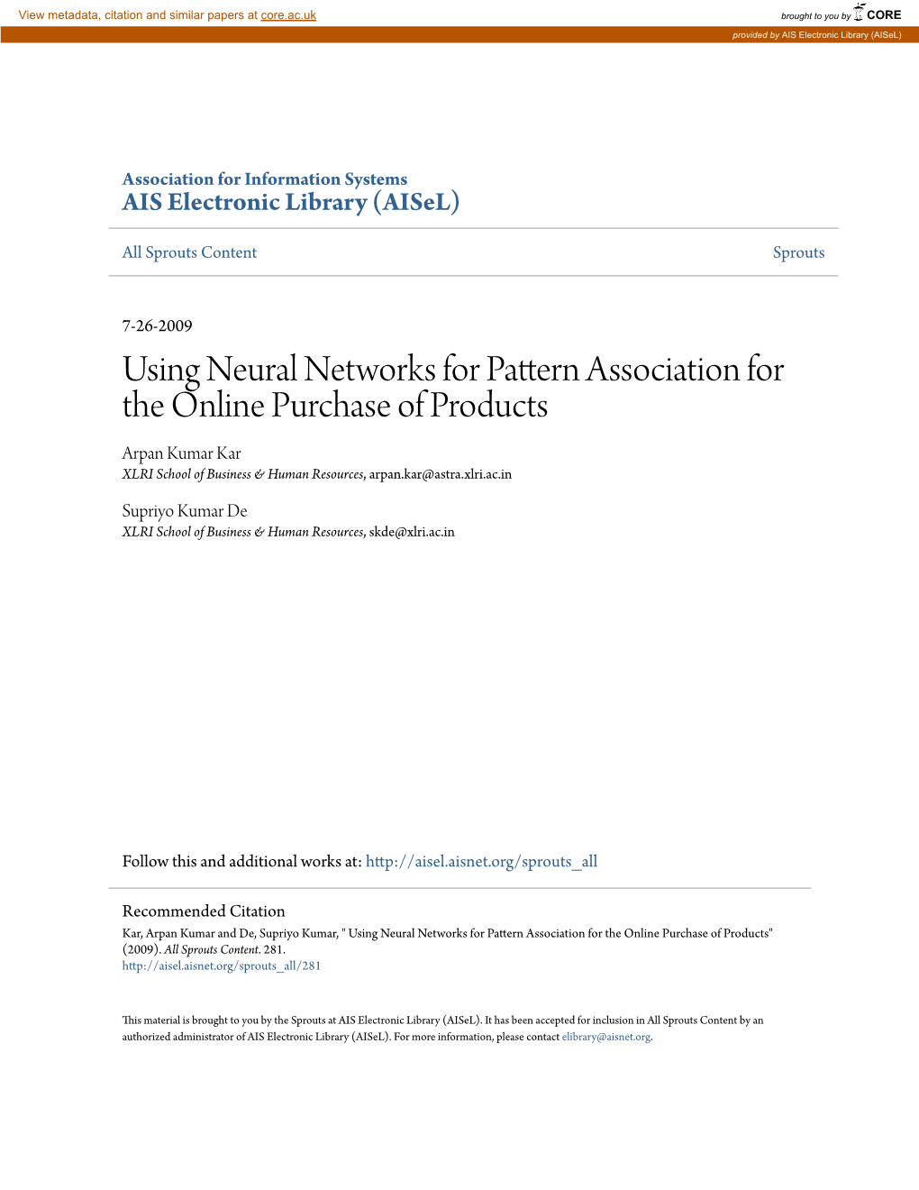 Using Neural Networks for Pattern Association for the Online Purchase