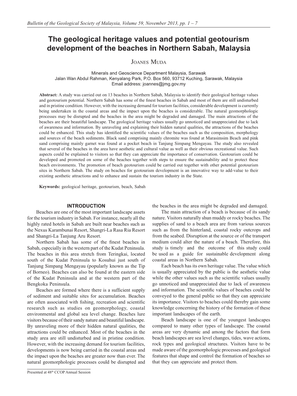 The Geological Heritage Values and Potential Geotourism Development of the Beaches in Northern Sabah, Malaysia