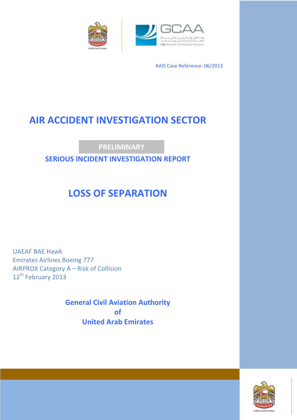 Air Accident Investigation Sector Loss of Separation