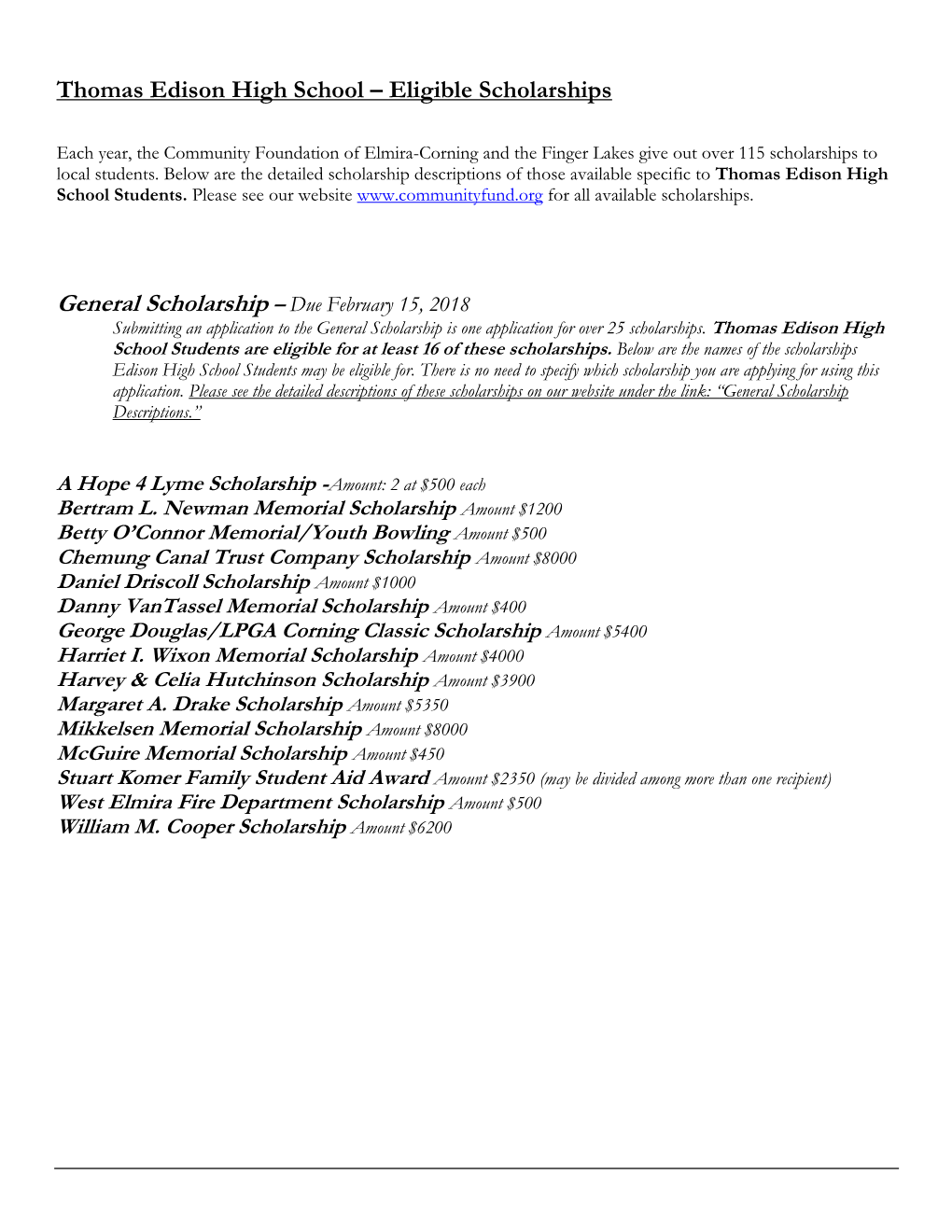 Thomas Edison High School – Eligible Scholarships