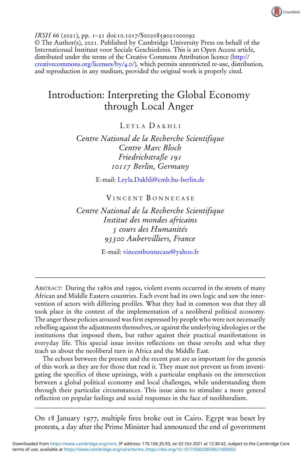 Introduction: Interpreting the Global Economy Through Local Anger