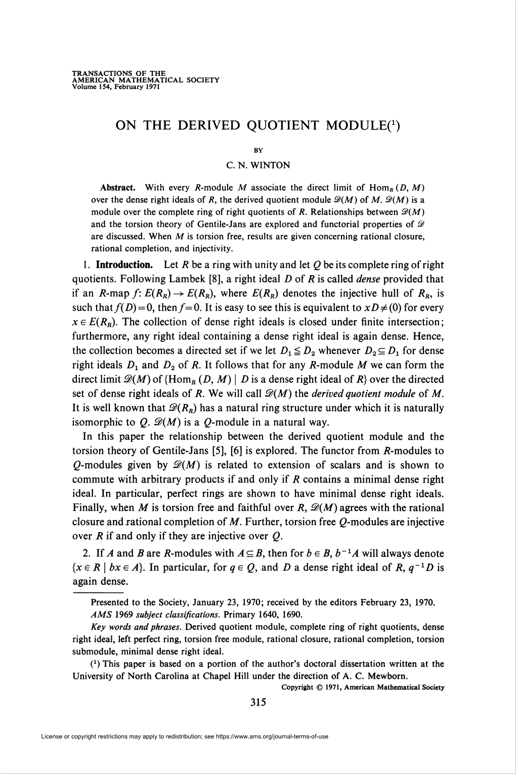 On the Derived Quotient Moduleo