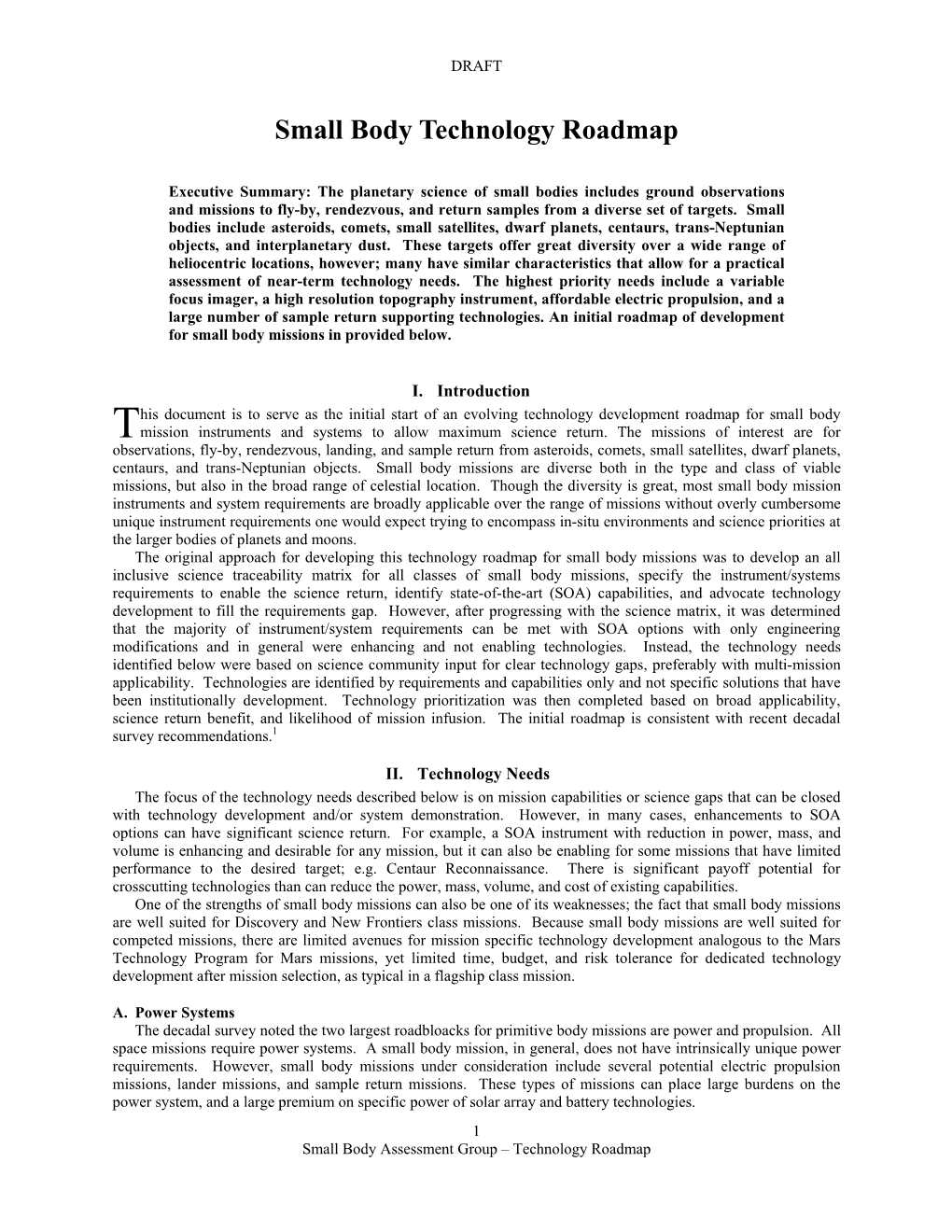 Small Body Technology Roadmap