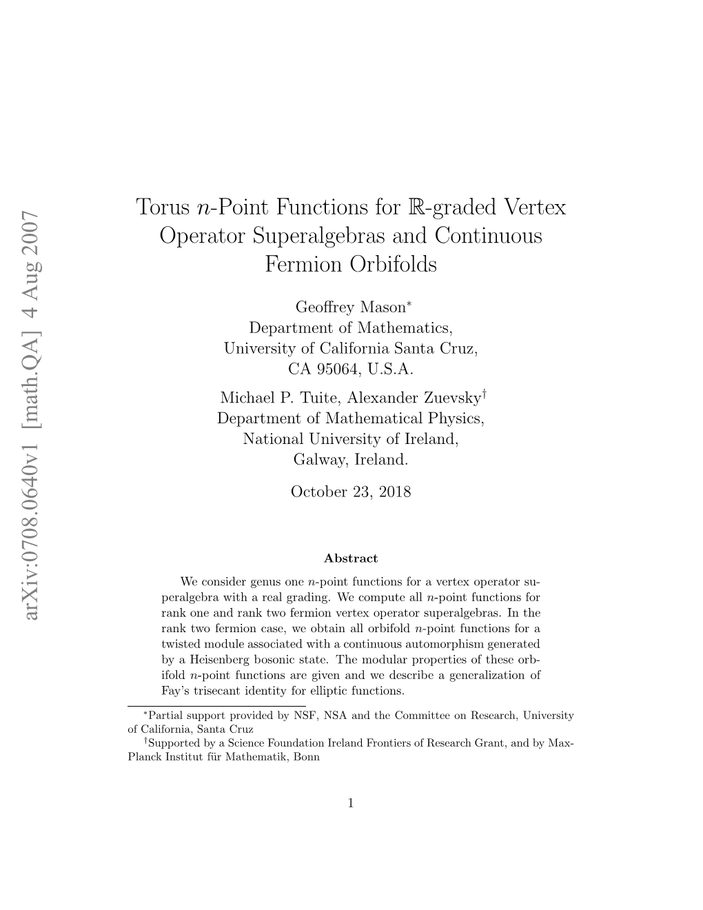 Torus N-Point Functions for $\Mathbb {R} $-Graded Vertex Operator